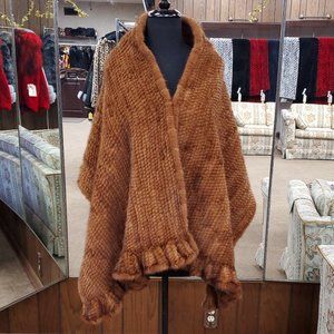 SALE Knitted Mink Fur Stole with Ruffle Trim
